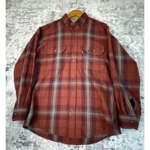 Vtg Woolrich Mens Size M Plaid Flannel Long Sleeve Button Up Shirt Red Gray